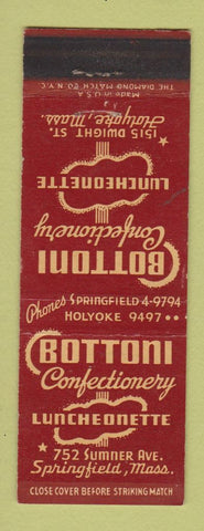 Matchbook Cover - Bottoni Confectionery Luncheonette Springfield MA
