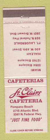 Matchbook Cover - St Clairs Cafeteria Pompano Beach FL WEAR