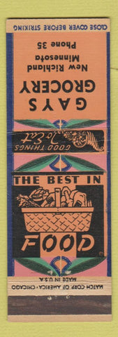 Matchbook Cover - Gays Grocery New Richland MN WEAR