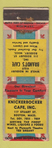 Matchbook Cover - Knickerbocker Cafe Boston MA Brandt's Roxbury WEAR