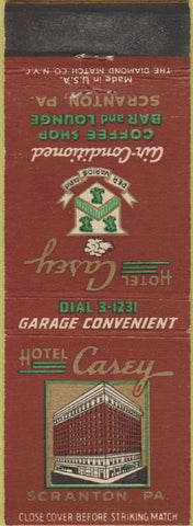 Matchbook Cover - Hotel Casey Scranton PA