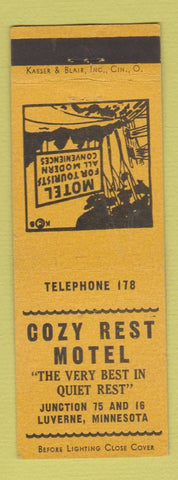 Matchbook Cover - Cozy Restaurant Motel Luverne MN