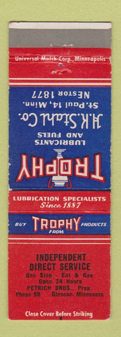 Matchbook Cover - Trophy Lubricant's Fuels Glencoe MN