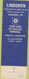 Matchbook Cover - Lindgren Chrysler Plymouth Imperial Reading PA