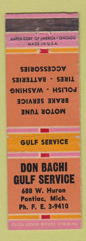 Matchbook Cover - Don Bachi Gulf oil gas Pontiac MI