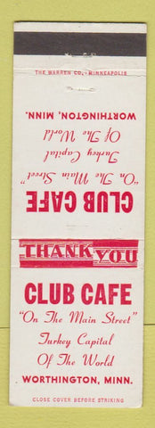 Matchbook Cover - Club Cafe Worthington MN