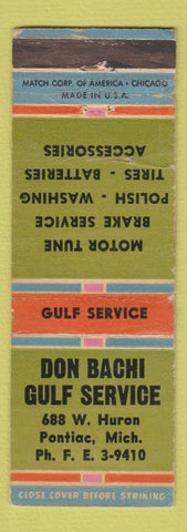 Matchbook Cover - Don Bachi Gulf oil gas Pontiac MI WORN