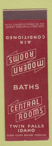 Matchbook Cover - Central Rooms Hotel Twin Falls ID SAMPLE