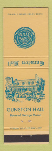 Matchbook Cover - Gunston Hall George Mason Mount Vernon VA