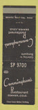 Matchbook Cover - Cunningham's Restaurant Denver Colorado