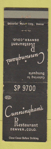 Matchbook Cover - Cunningham's Restaurant Denver Colorado