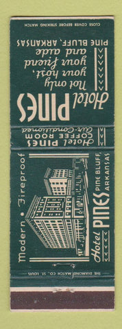 Matchbook Cover - Hotel Pines Pine Bluff AR GREEN