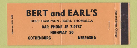 Matchbook Cover - Bert and Earl's Gothenburg NE Full Length