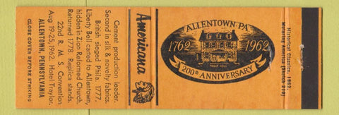 Matchbook Cover - Allentown PA 200th Anniversary Perkins Americana