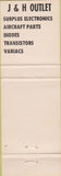 Matchbook Cover - J and H Outlet San Carlos CA surplus Brown Bigelow