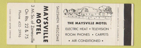 Matchbook Cover - Maysville Motel Zanesville OH