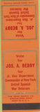 Matchbook Cover - Jos A Beddy Vice Commander NY War Vets