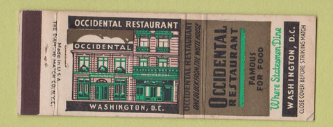 Matchbook Cover - Occidental Restaurant Washington DC