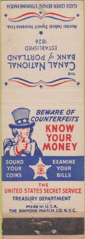 Matchbook Cover - Canal Bank of Portland Uncle Sam Treasury