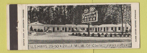 Matchbook Cover - Greenbrier Motor Lodge Fairfax VA WEAR Full Length