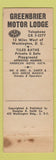 Matchbook Cover - Greenbrier Motor Lodge Fairfax VA WEAR Full Length