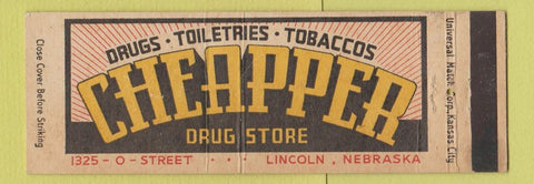 Matchbook Cover - Cheapper Drug Store Lincoln NE Full Length
