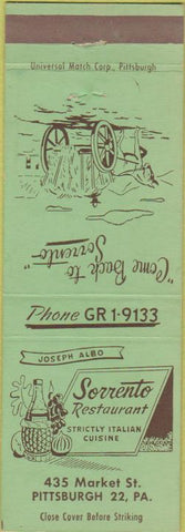 Matchbook Cover - Sorrento Restaurant Pittsburgh PA