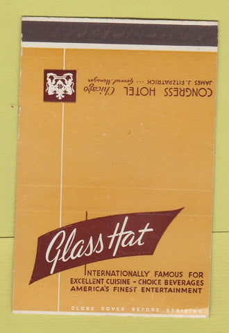 Matchbook Cover - Glass Hat Congress Hotel Chicago IL SAMPLE 40 Strike