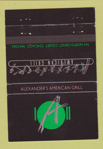 Matchbook Cover - Alexander's American Grill Chicago IL 40 Strike