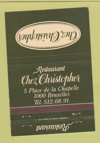 Matchbook Cover - Chez Chrisopher Restaurant Brussels Belgium 40 Strike
