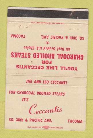 Matchbook Cover - Ceccantis Restaurant Steaks Tacoma WA 40 Strike