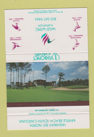 Matchbook Cover - Wishbones Wild Wing Plantation Myrtle Beach SC 40 Strike