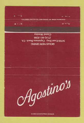 Matchbook Cover - Agostino's Restaurant Capistrano Beach CA 40 Strike