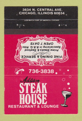 Matchbook Cover - Addison Steak House Chicago IL 40 Strike