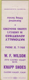 Matchbook Cover - WF Wilson Knapp Shoes Castro Valley CA STRIKER ERROR