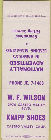 Matchbook Cover - WF Wilson Knapp Shoes Castro Valley CA STRIKER ERROR