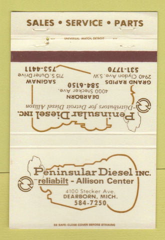 Matchbook Cover - Peninsular Diesel Allison Dearborn Saginaw MI 40 Strike