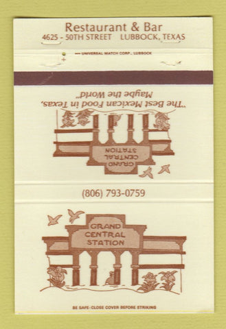 Matchbook Cover - Grand Central Station Restaurant Lubbock TX 40 Strike