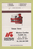 Matchbook Cover - Datsun Forklifts Conover NC 40 Strike