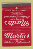 Matchbook Cover - Marta's Italian Restaurant New York City WEAR 40 Strike