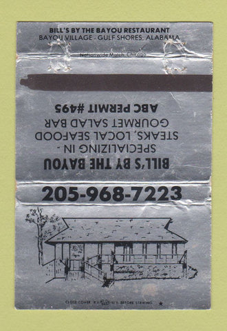 Matchbook Cover - Bill's by the Bayou Gulf Shores AL WEAR 40 Strike