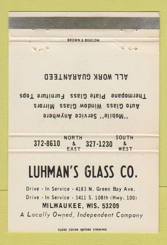 Matchbook Cover - Luhman's Glass Milwaukee WI 40 Strike