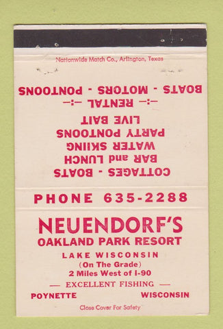 Matchbook Cover - Neuendorf's Oakland Park Resort Poynette WI 40 Strike