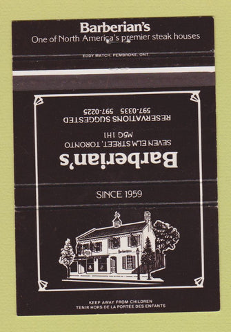 Matchbook Cover - Barberian's Steak Toronto ON 40 Strike