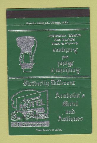 Matchbook Cover - Arnholm's Motel Antiques Barre VT 40 Strike