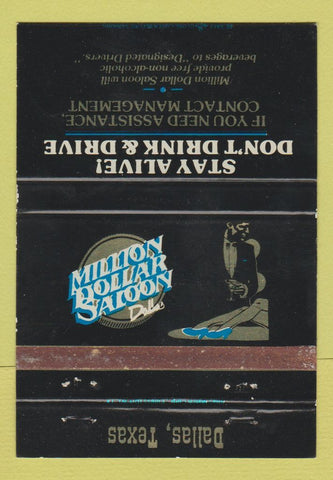 Matchbook Cover - Million Dollar Saloon Dallas TX 40 Strike
