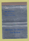 Matchbook Cover - Merchants' & Salemen's Club Banquet New York City 40 Strike