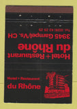 Matchbook Cover - Hotel Restaurant du Rhone Switzerland? 40 Strike