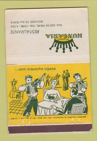 Matchbook Cover - Hungari Restaurante Brazil Fechado Feiras 40 Strike