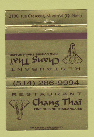 Matchbook Cover - Restaurant Chang Thai Montreal QC 40 Strike